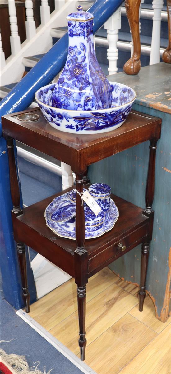 A Georgian washstand and a masons jug and basin and toilet set W.36cm